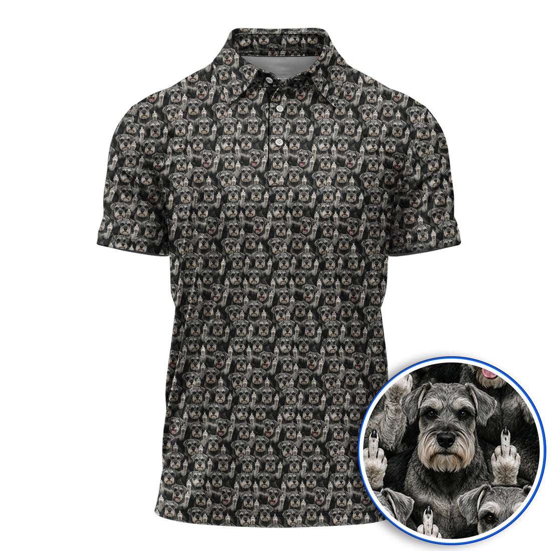 Miniature Schnauzer Middle Finger Golf Polos, Funny Mini Schnauzer Pattern Golf Shirt, Golf Gift For Golfer