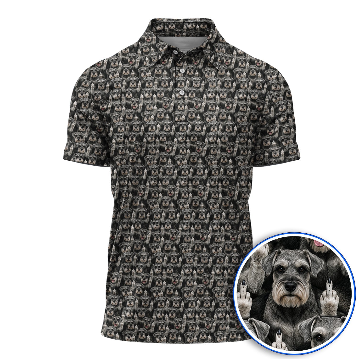 Miniature Schnauzer Middle Finger Golf Polos, Funny Mini Schnauzer Pattern Golf Shirt, Golf Gift For Golfer