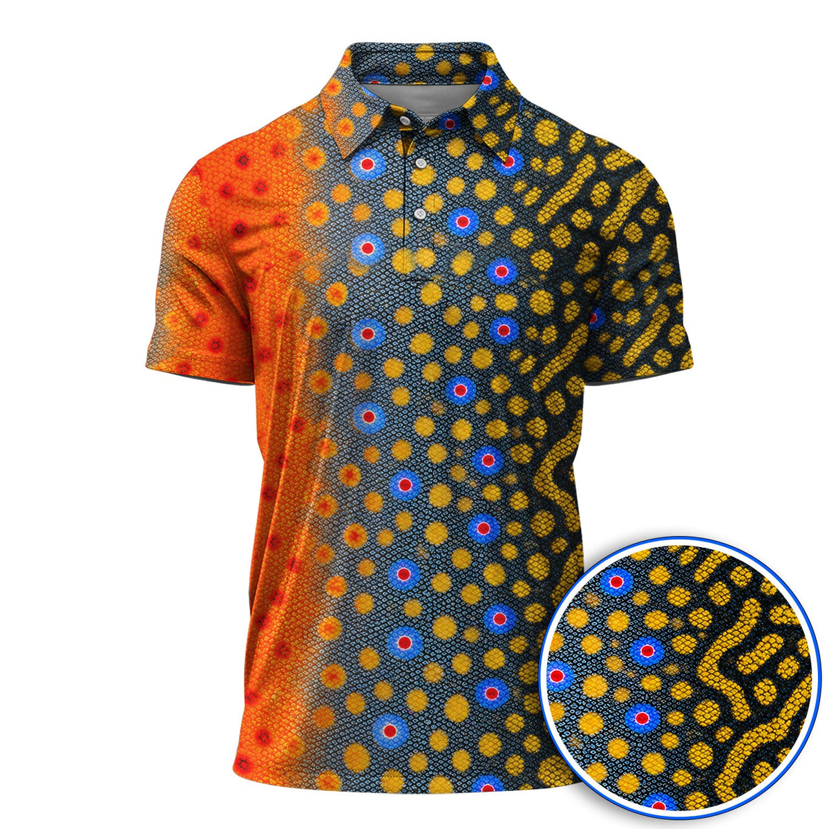 Brook Trout Skin Golf Polos, Vibrant Orange Spotted Fish Scale Pattern Golf Shirt, Crazy Golf Gift For Golfers