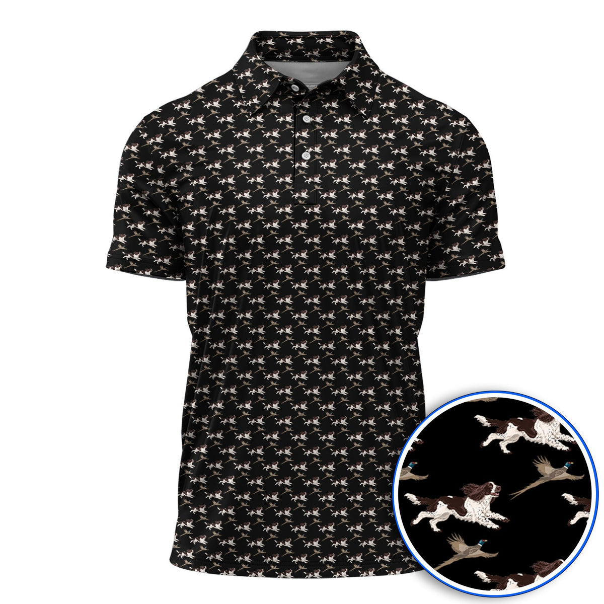 English Springer Spaniel Golf Polos, Crazy Dog Pattern Golf Shirt, Golf Gift For Golfers
