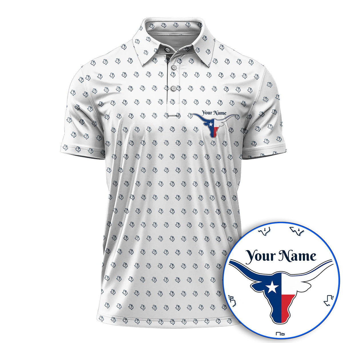 Personalized Texas Longhorn Golf Polos, Texas Pattern Golf Shirt, Unique Texas Golf Gift For Golfer