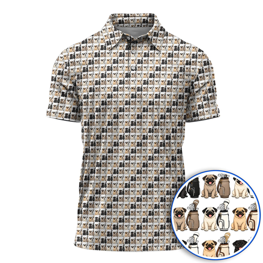 Funny Pug Golf Polos, Pug Pattern Golf Shirt For Dog Lovers, Golf Gift For Golfers