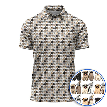 Funny Pug Golf Polos, Pug Pattern Golf Shirt For Dog Lovers, Golf Gift For Golfers