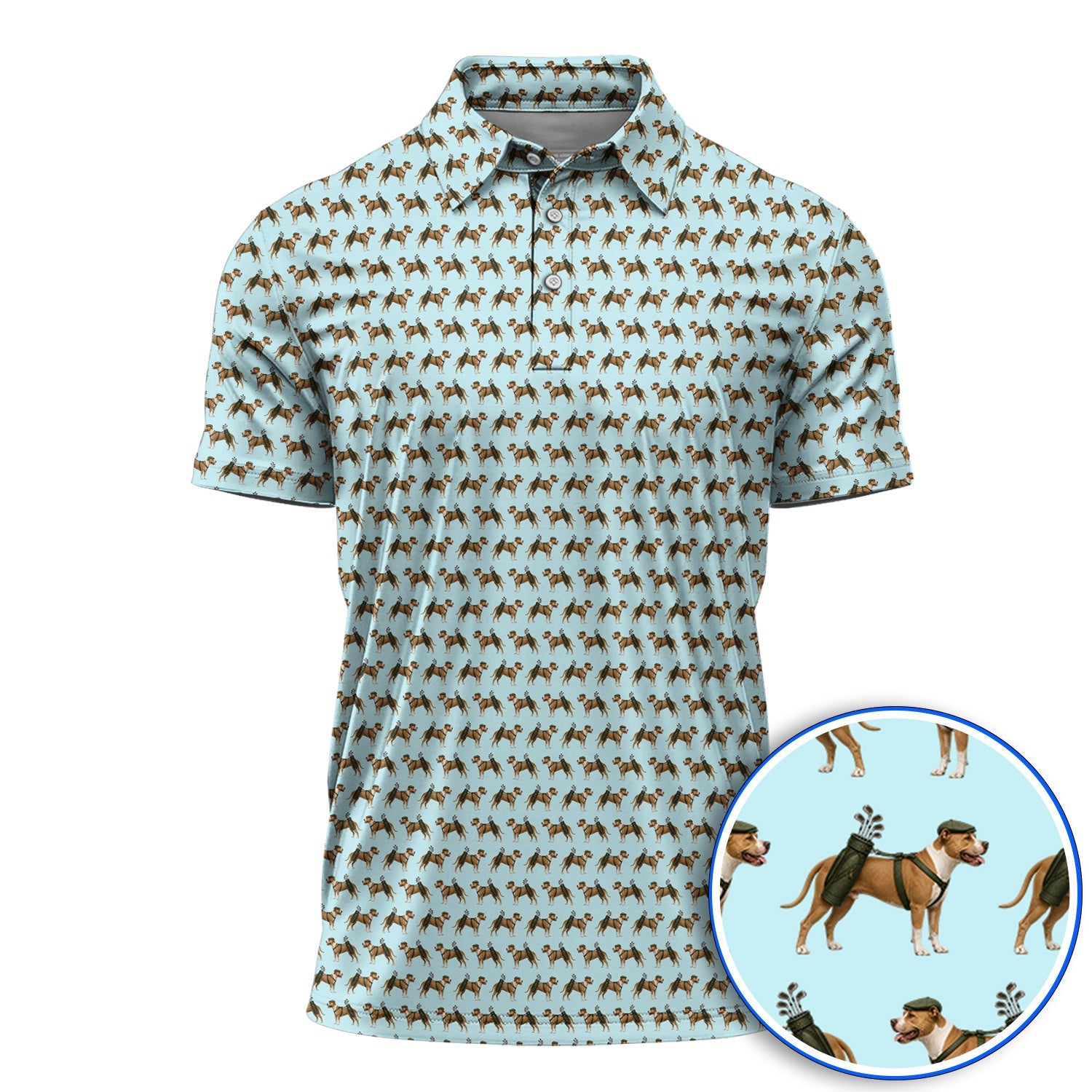 Funny Pit Bull Terrier Golf Polos, Pit Bull Pattern Golf Shirt, Golf Gift for Dog Lovers