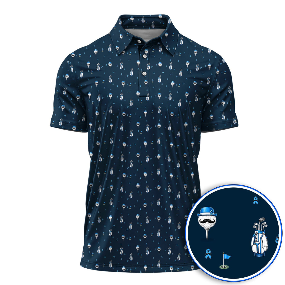 Blue Ribbon Golf Shirt, Prostate Cancer Awareness Golf Polos, Golf Gift for Golfer