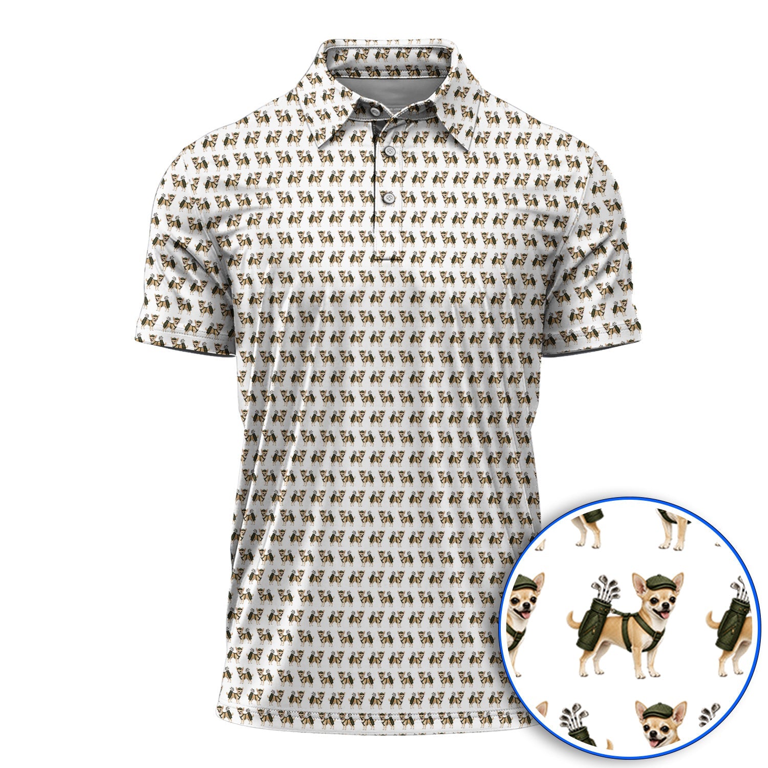 Crazy Chihuahua Golf Shirt, Cute Chihuahua Golf Pattern Polos for Dog Lovers, Golf Gift For Golfer