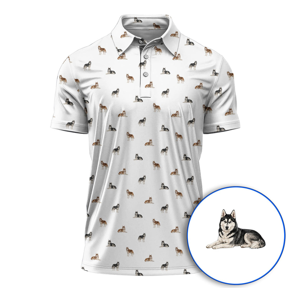 Funny Husky Sibir Golf Polos, Husky Pattern Golf Shirt For Golfer, Golf Gift For Dog Lover