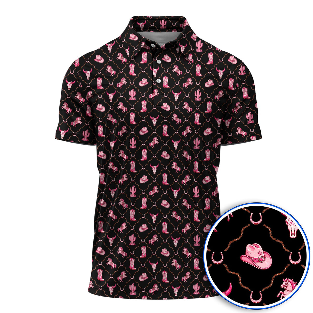 Pink Cowgirl Golf Shirt, Western Rodeo Pattern Golf Polos, Funny Golf Gift For Golfers