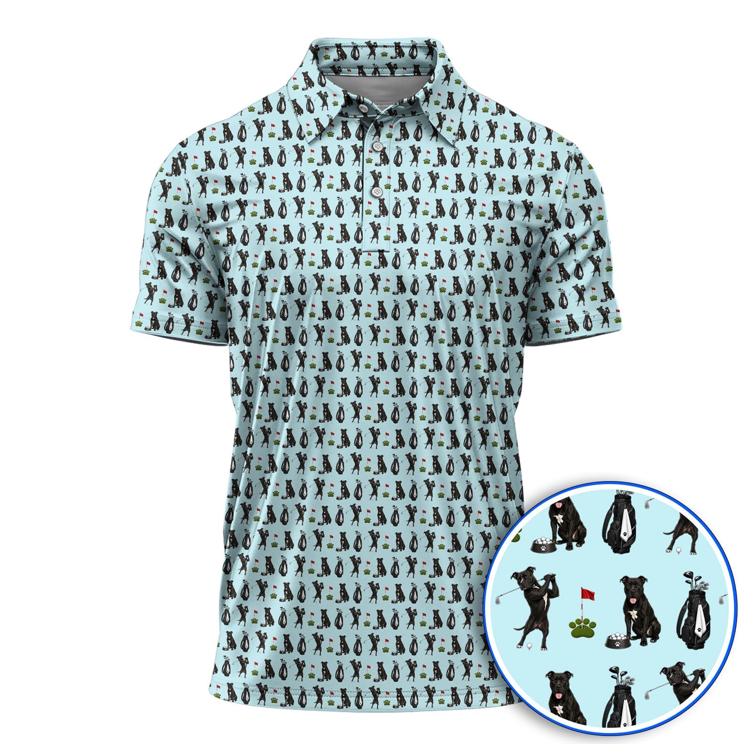 Funny Pit Bull Golf Pattern Polos, Black Pit Bull Golf Shirt for Golfer, Golf Gift For Dog Lovers