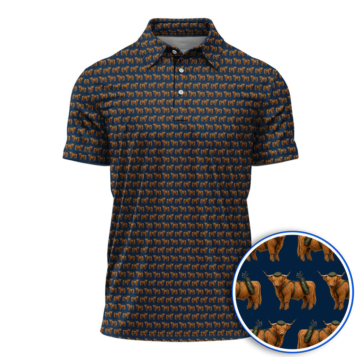 Crazy Highland Cow Caddie Polos, Highland Cow Golf Shirt, Golfer Gift For Golfers