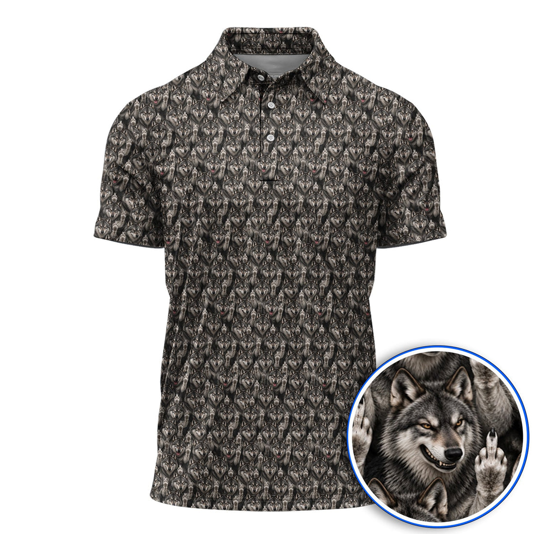 Crazy Wolf Golf Polos, Wolf Golf Pattern Shirt, Golf Gift for Golfers