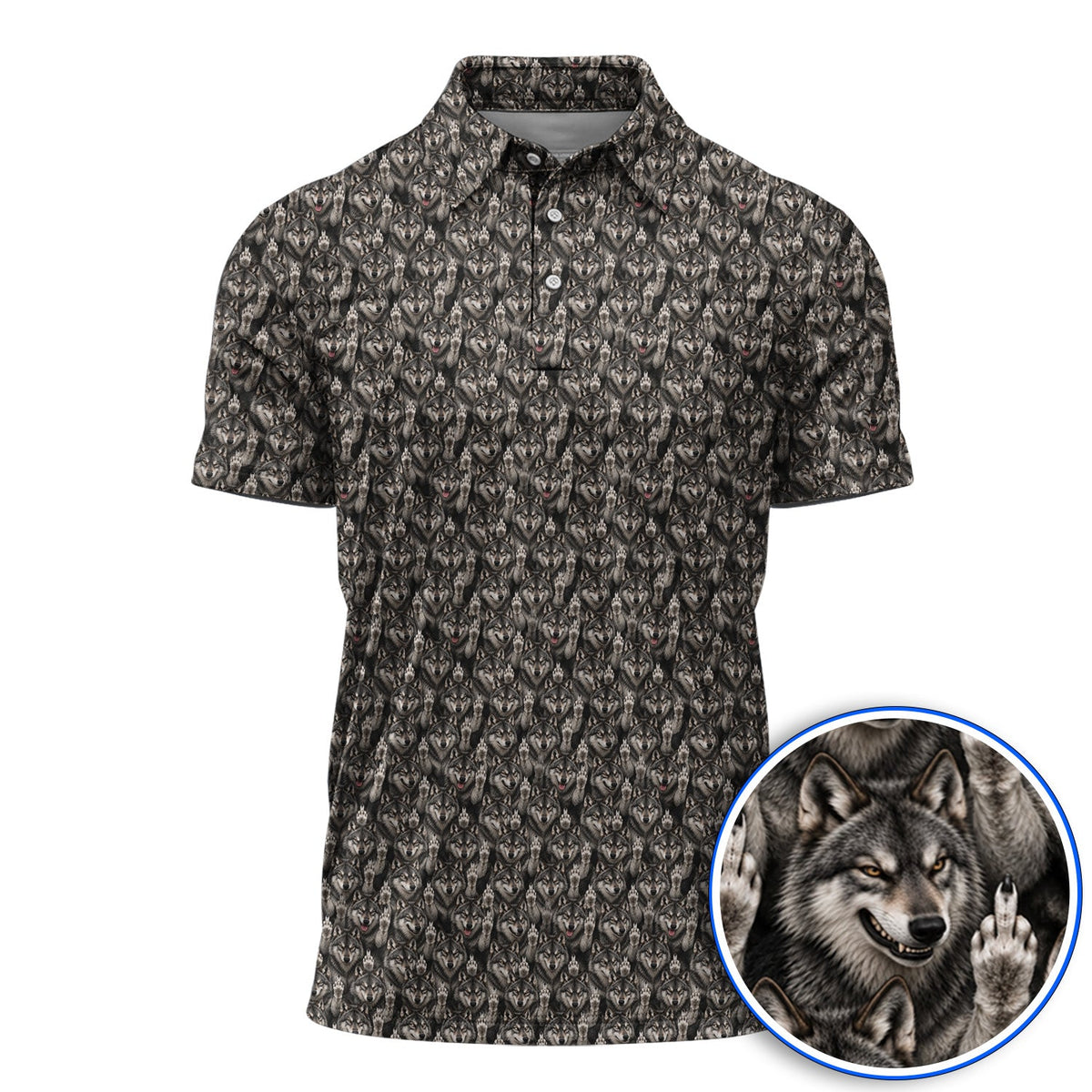 Crazy Wolf Golf Polos, Wolf Golf Pattern Shirt, Golf Gift for Golfers