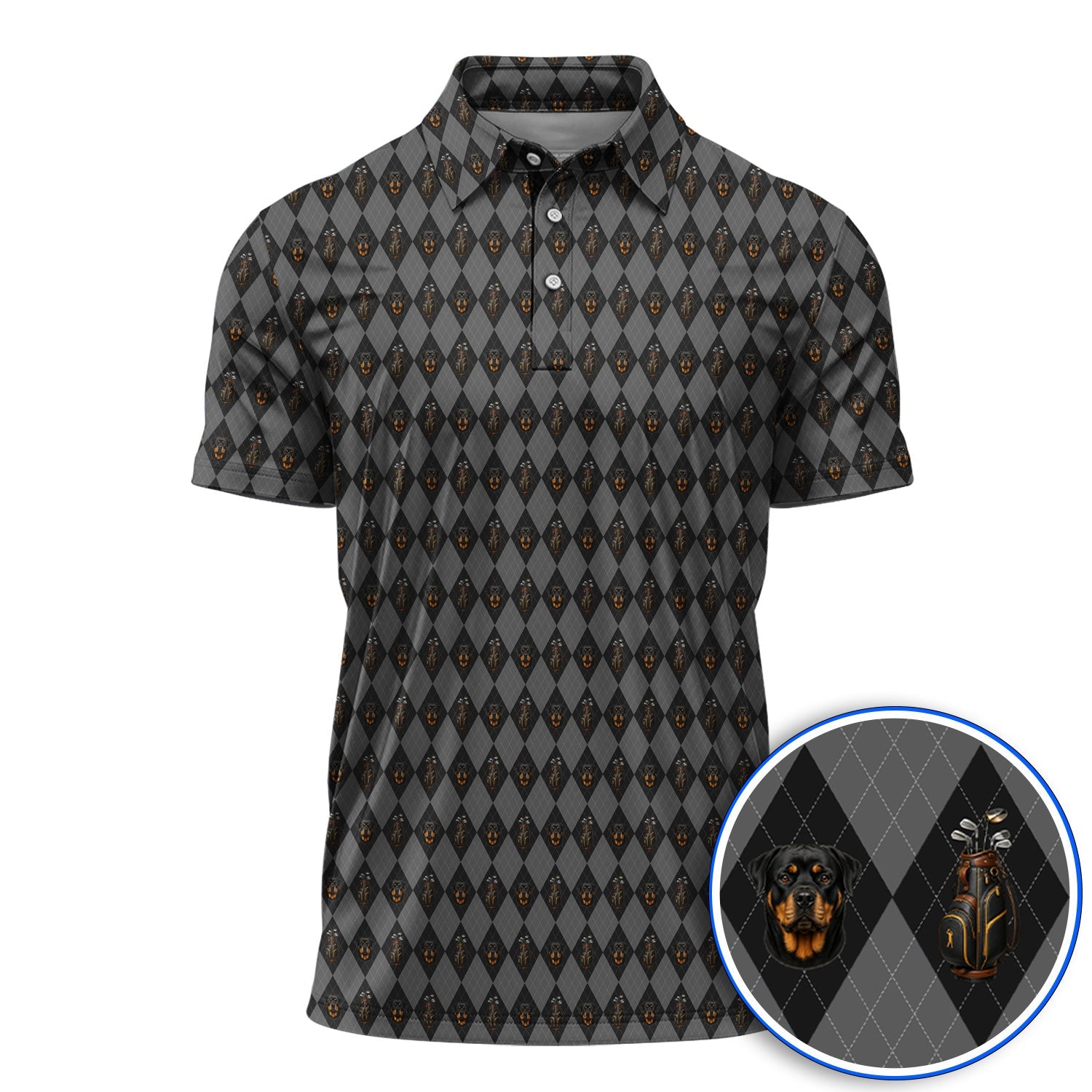 Rottweiler Argyle Pattern Golf Polos, Crazy Rottweiler Golf Shirt, Dog Lover Golf Gift