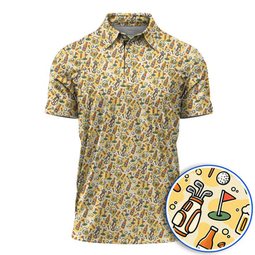 Funny Beer Pattern Golf Shirt, Retro Golf Clubs And Beer Golf Polos, Unique Golfing Gift For Golfers
