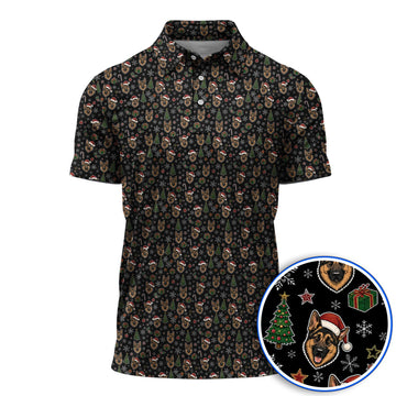 Funny German Shepherd Christmas Golf Shirt, German Shepherd Pattern Golf Polos, Xmas Golf Gift For Golfer