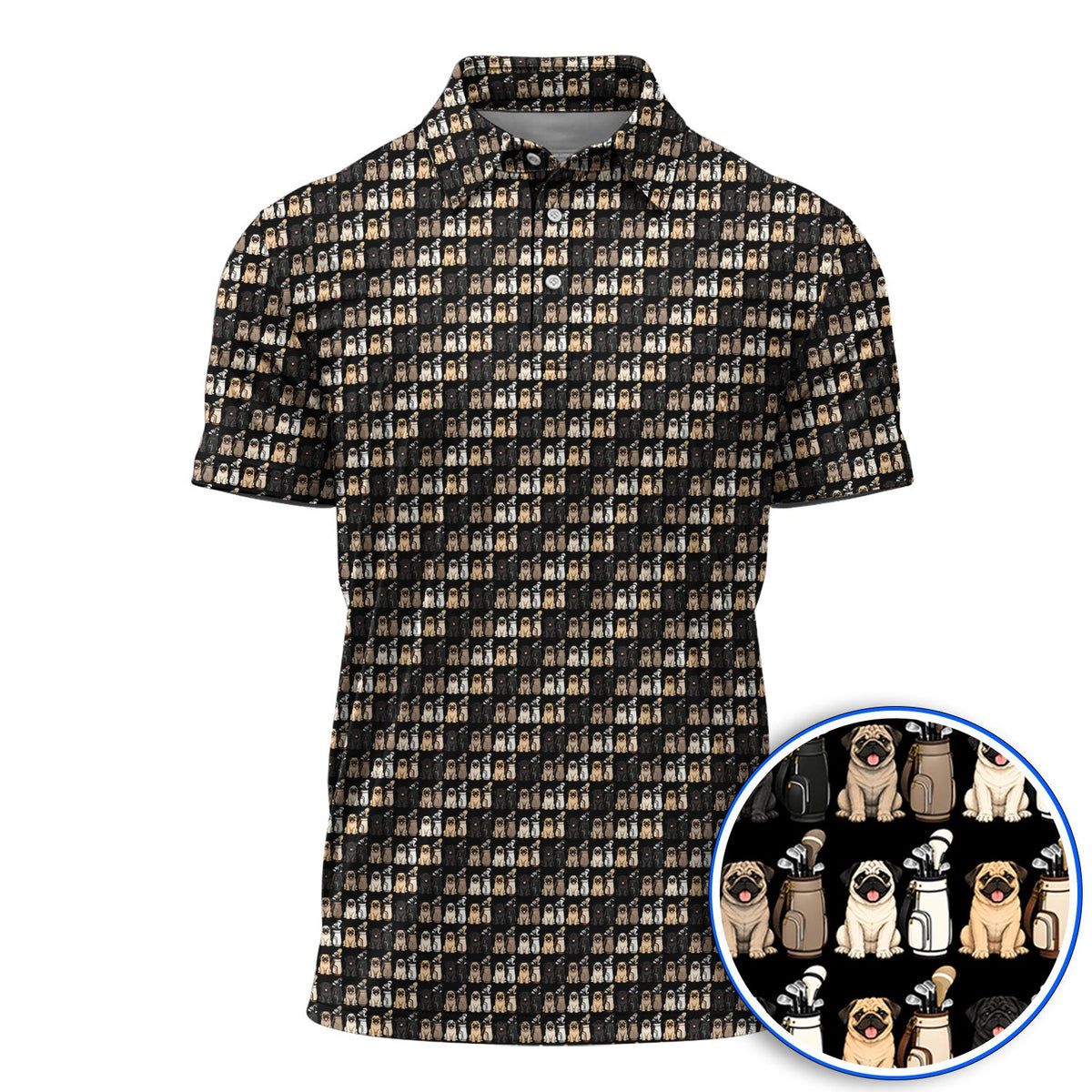 Funny Pug Golf Polos, Pug Pattern Golf Shirt For Dog Lovers, Golf Gift For Golfers