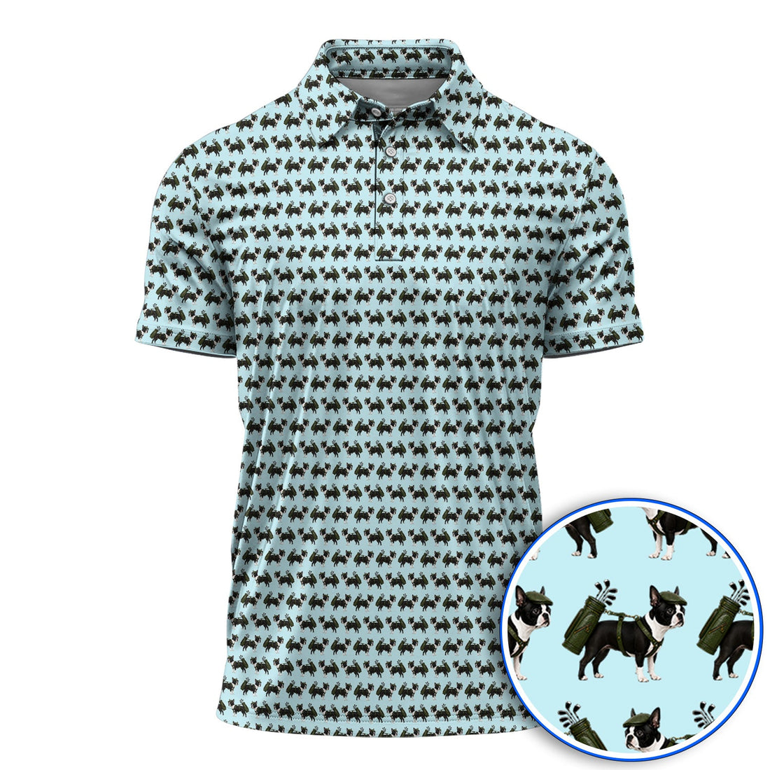 Crazy Boston Terrier Pattern Golf Shirt, Boston Terrier Golf Polos, Golf Gift For Golfer