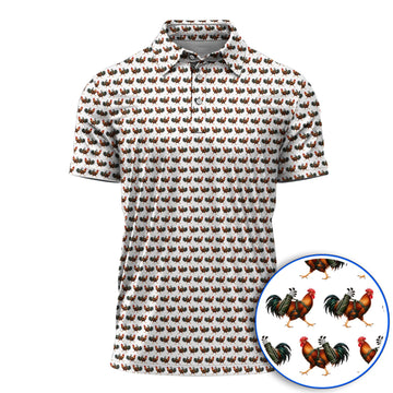 Rooster Pattern Golf Polos, Rooster Golf Shirt For Chicken Lovers, Golf Gift For Golfer