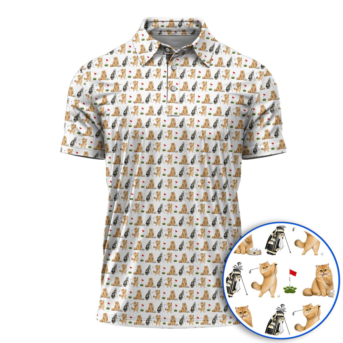 Golden British Longhair Golf Polos, Cute Golden British Longhair Pattern Golf Shirt, Golf Gift for Cat Lovers