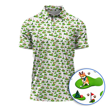 Corgi Christmas Golf Polos, Xmas Corgi Pattern Golf Shirt, Crazy Golf Gift For Golfers