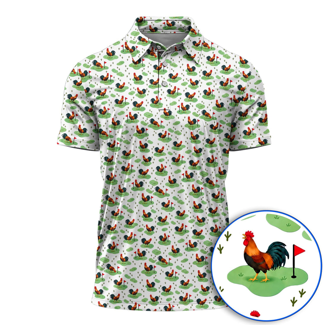 Crazy Rooster Golf Polos, Rooster Pattern Golf Shirt For Chicken Lovers, Golf Gift For Golfers
