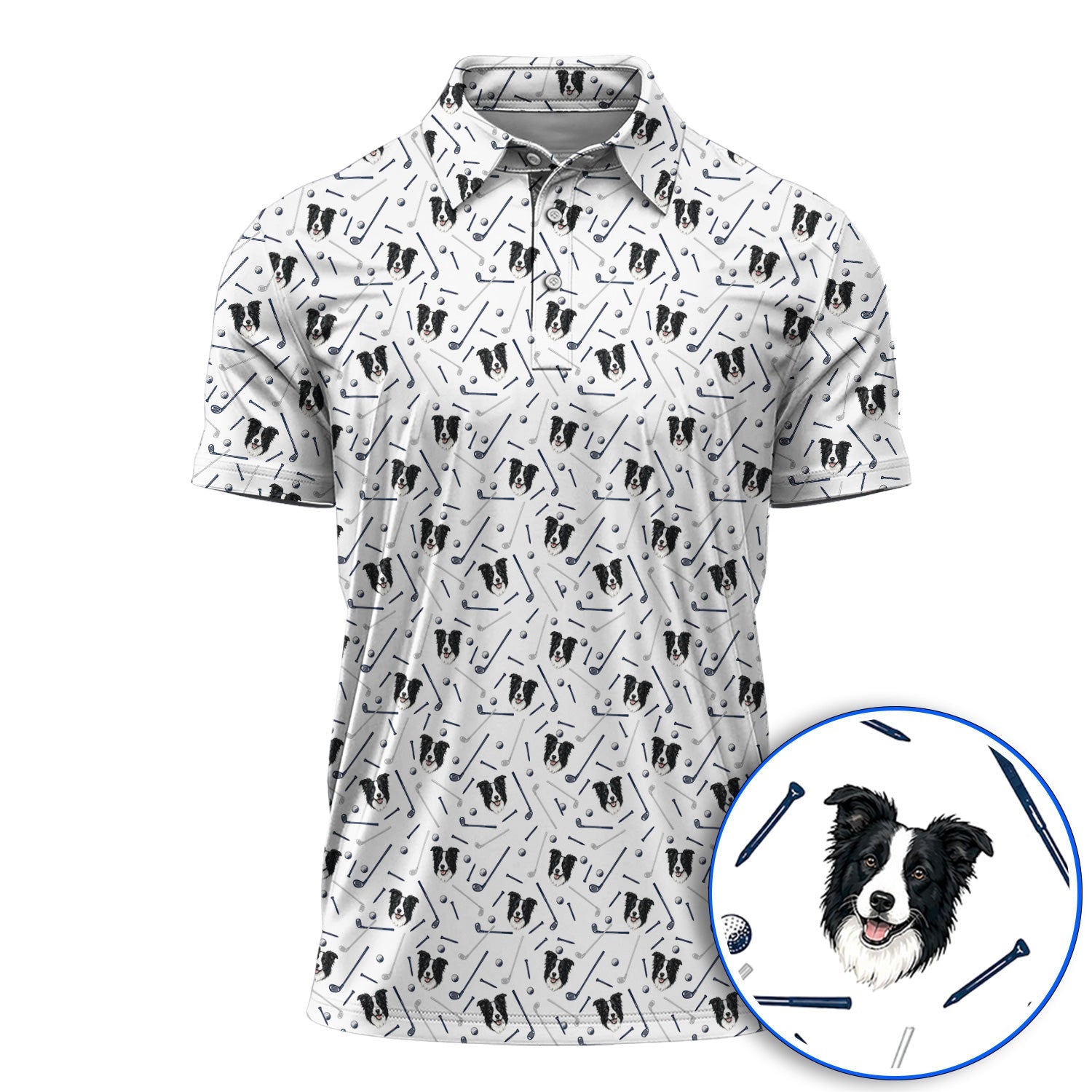 Funny Border Collie Golf Polos, Border Collie Pattern Golf Shirt for Dog Lovers, Golf Gift for Golfer