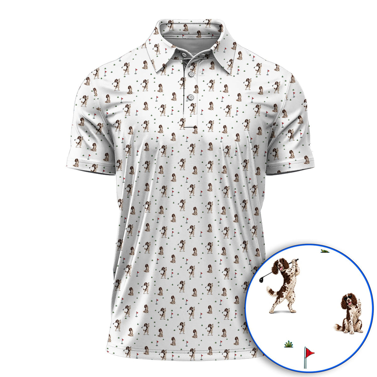 English Springer Spaniel Golf Polos, Dog Pattern Golf Shirt, Crazy Golf Gift For Golfers