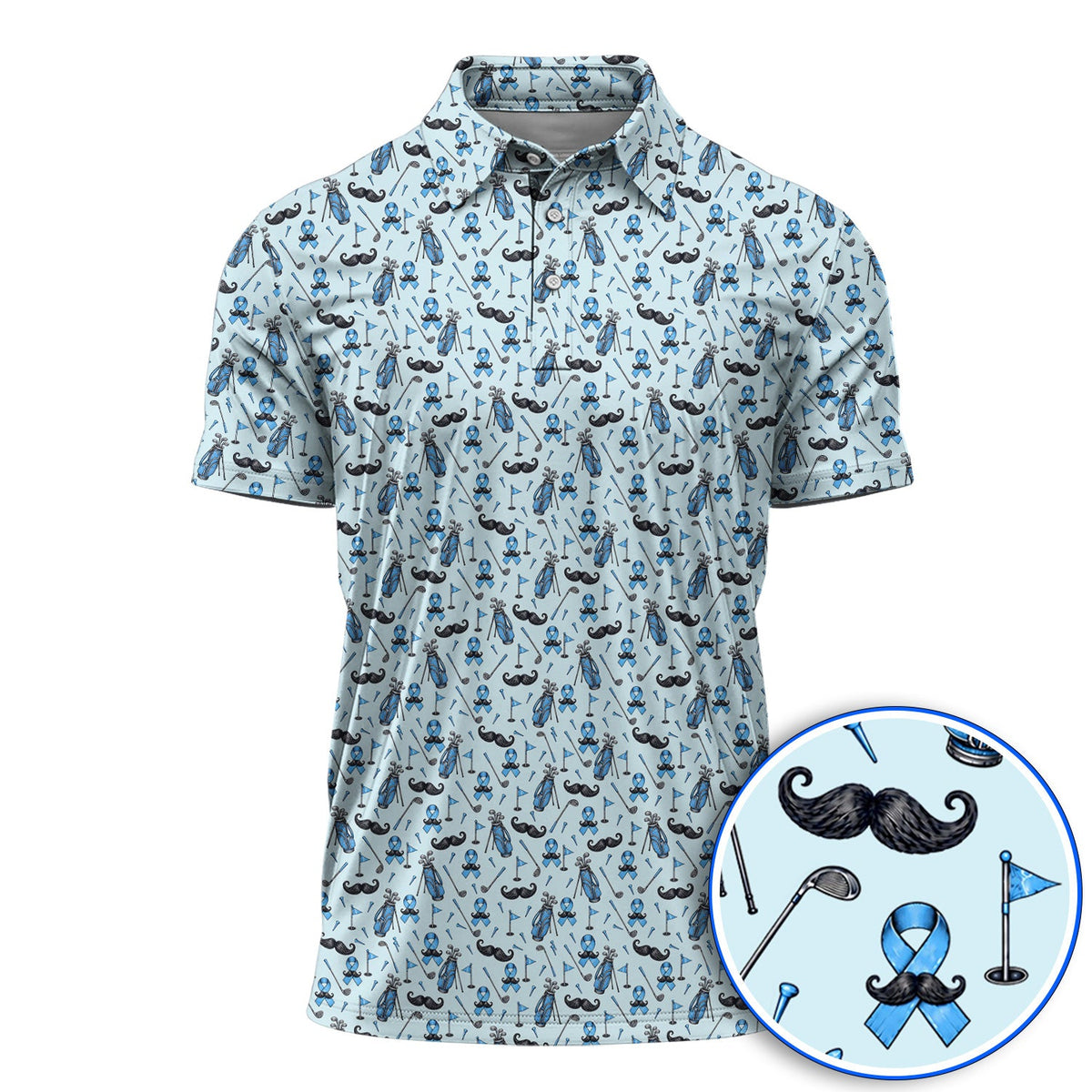 Prostate Cancer Golf Polos, Blue Ribbon Pattern Golf Shirt, Crazy Golf Gift For Golfers