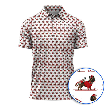 French Bulldog Holiday Golf Polos, Christmas Dog Pattern Golf Shirt, Festive Golf Gift for Golfers
