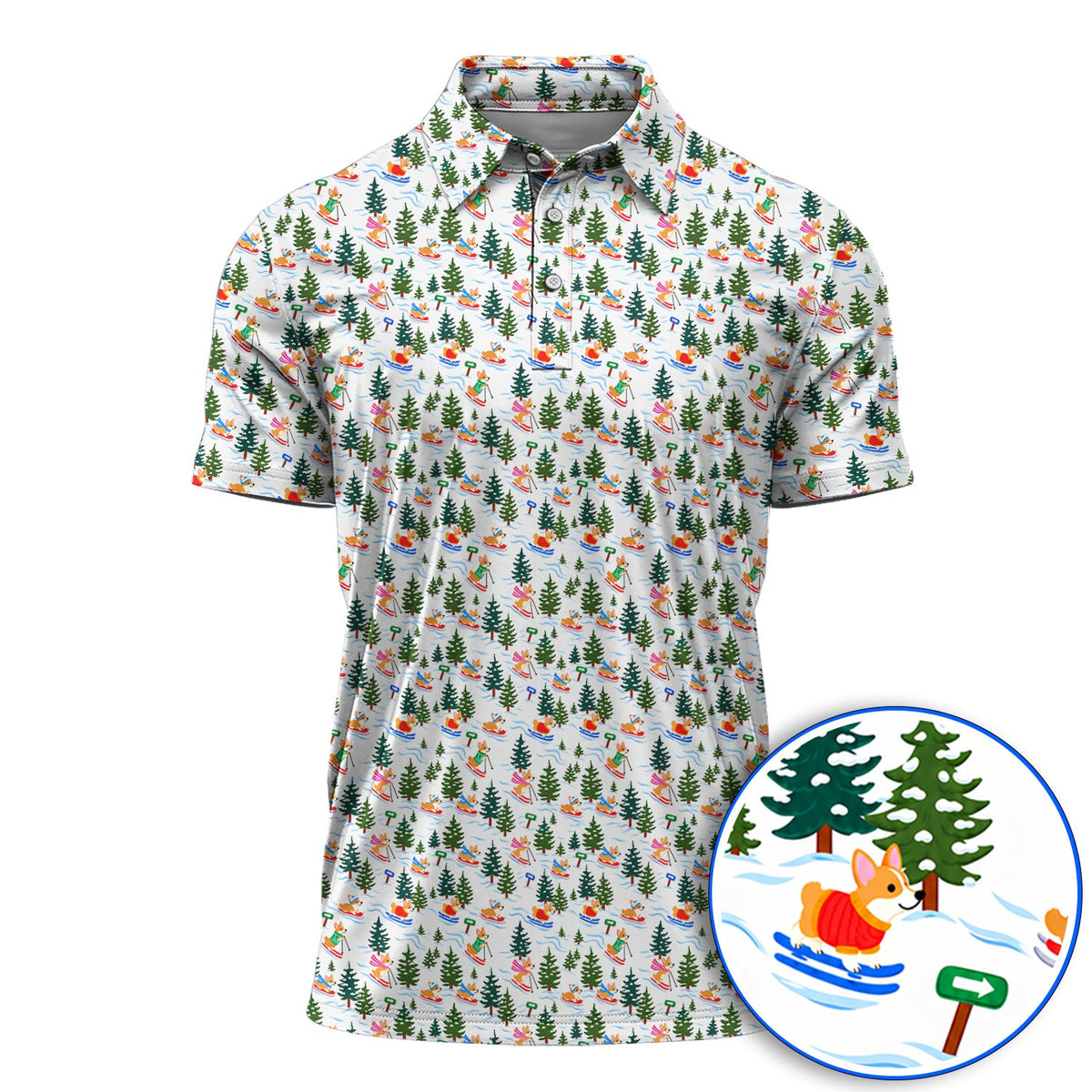 Corgi Christmas Golf Polos, Xmas Corgi Pattern Golf Shirt, Funny Golf Gift For Golfers