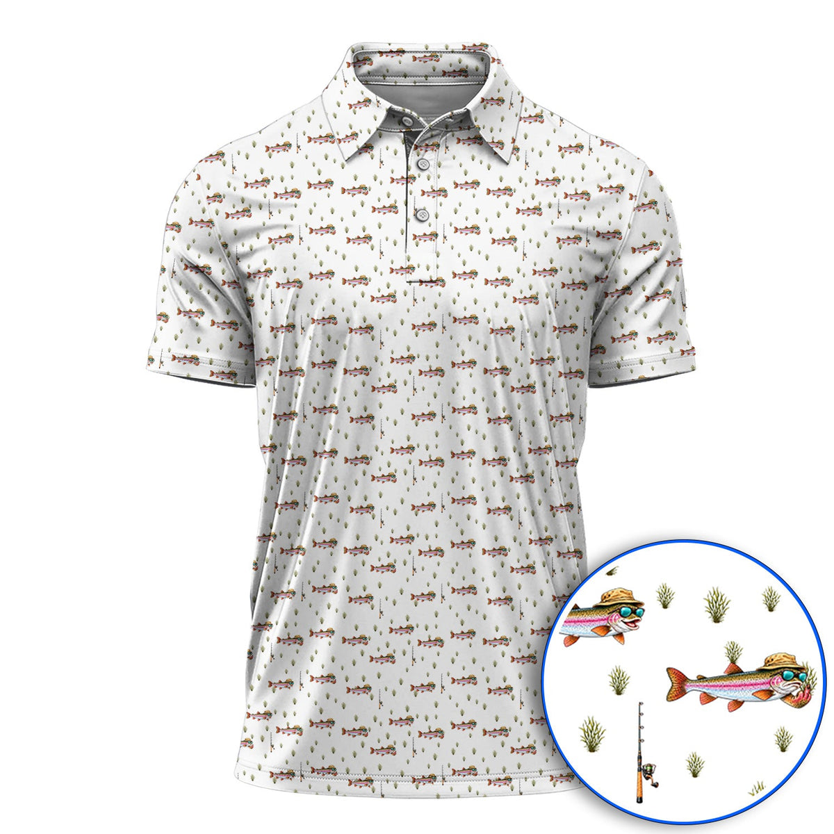 Rainbow Trout Fishing Golf Shirt, Funny Trout Fisherman Pattern Golf Shirt, Golf Gift For Fishing Lovers