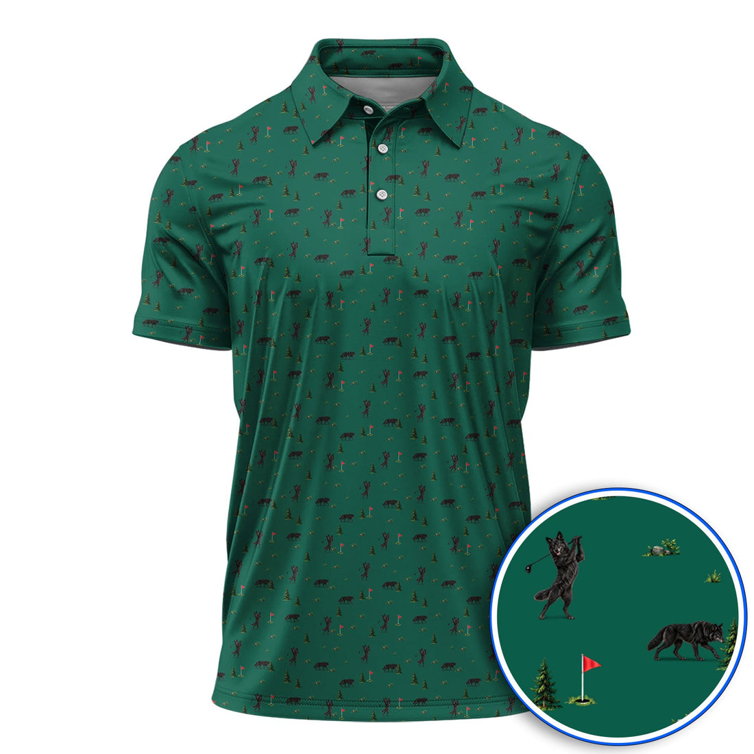 Black Wolf Pattern Golf Polos, Crazy Wolf Golf Shirt, Wilderness Golf Gift for Golfers