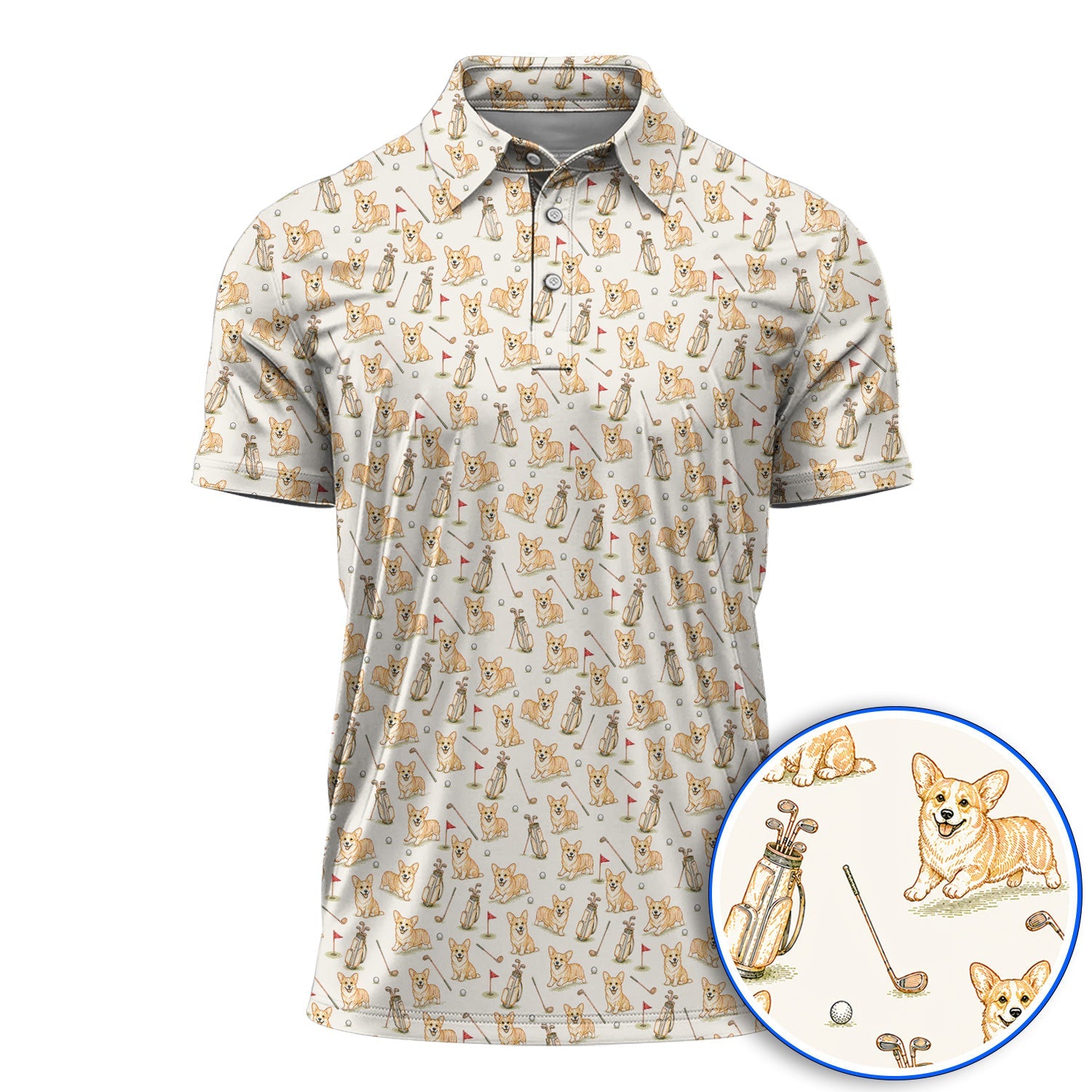 Funny Corgi Golf Shirt For Golfer, Corgi Pattern Golf Polos, Dog Lover Golf Gift