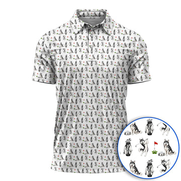 Funny Husky Golf Polos, Husky Sibir Pattern Golf Shirt For Dog Lover, Golf Gift For Golfer