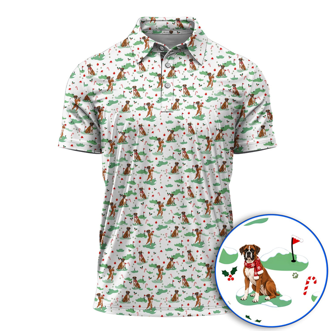 Funny Boxer Christmas Golf Shirt, Xmas Boxer Dog Pattern Golf Polos, Golf Gift For Golfer