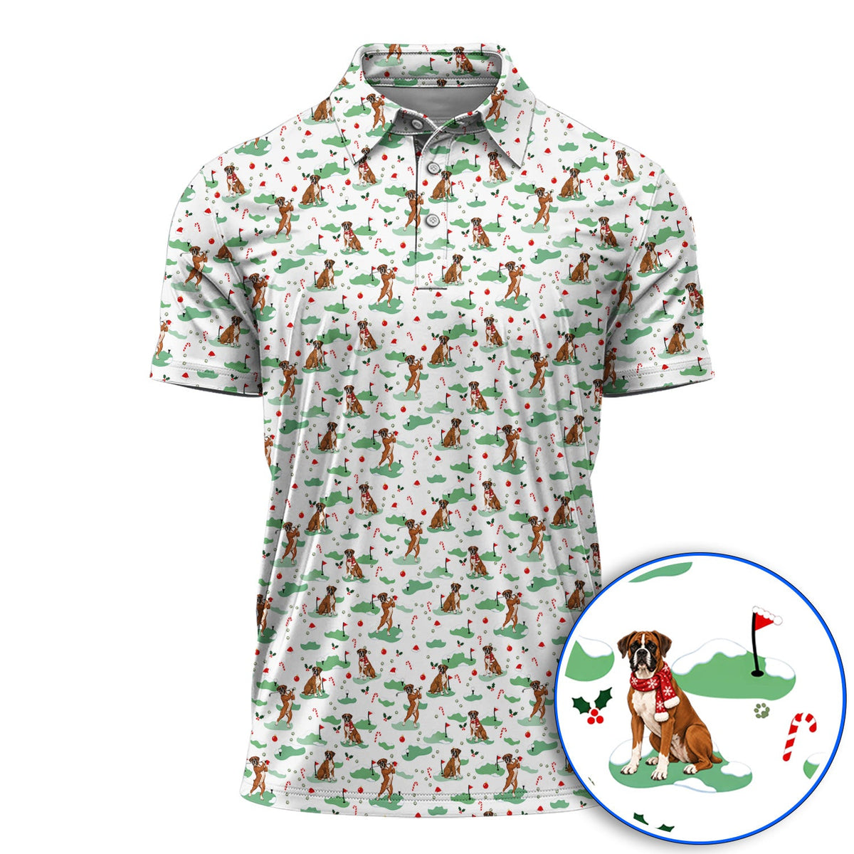 Funny Boxer Christmas Golf Shirt, Xmas Boxer Dog Pattern Golf Polos, Golf Gift For Golfer