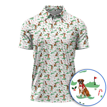 Funny Boxer Christmas Golf Shirt, Xmas Boxer Dog Pattern Golf Polos, Golf Gift For Golfer