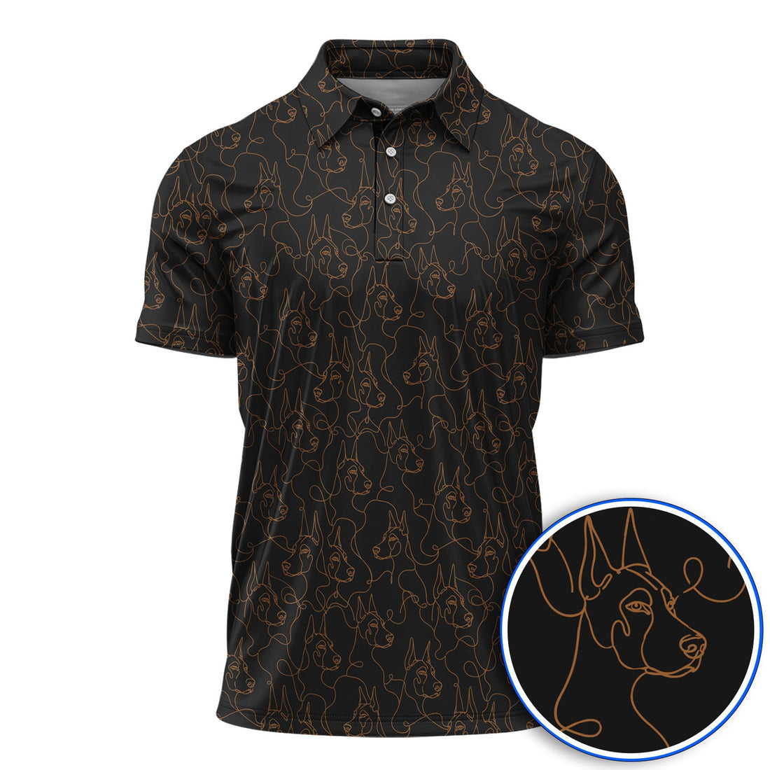 Doberman Line Art Golf Polos, Minimalist Doberman Pattern Golf Shirt, Dog Lover Golf Gift