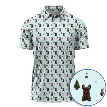 Reindeer French Bulldog Christmas Golf Polos, Festive Dog Holiday Pattern Golf Shirt, Xmas Golf Gift for Golfers