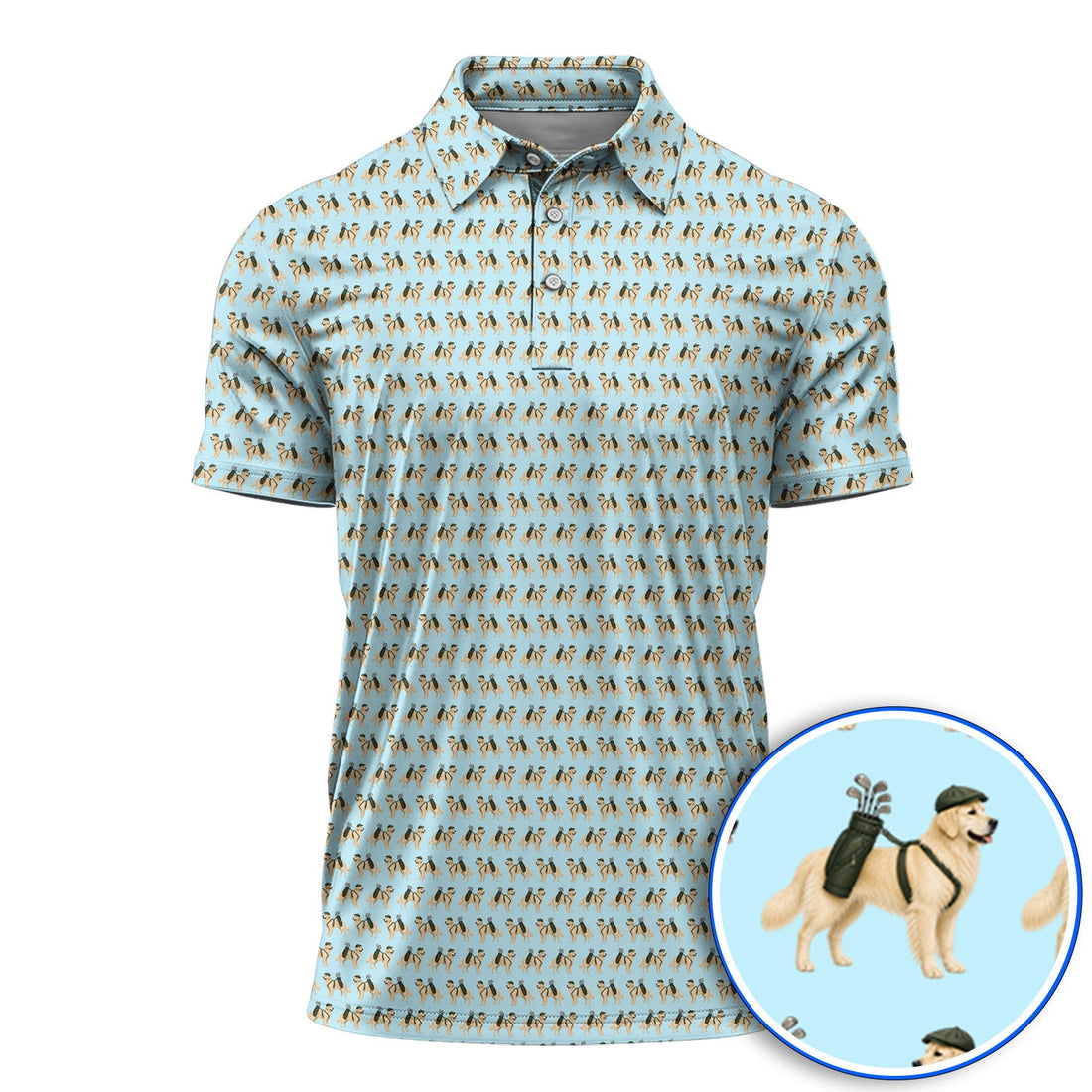 Golden Retriever Golf Shirt, Funny Pattern Golf Polos, Golden Retriever Dad Gift