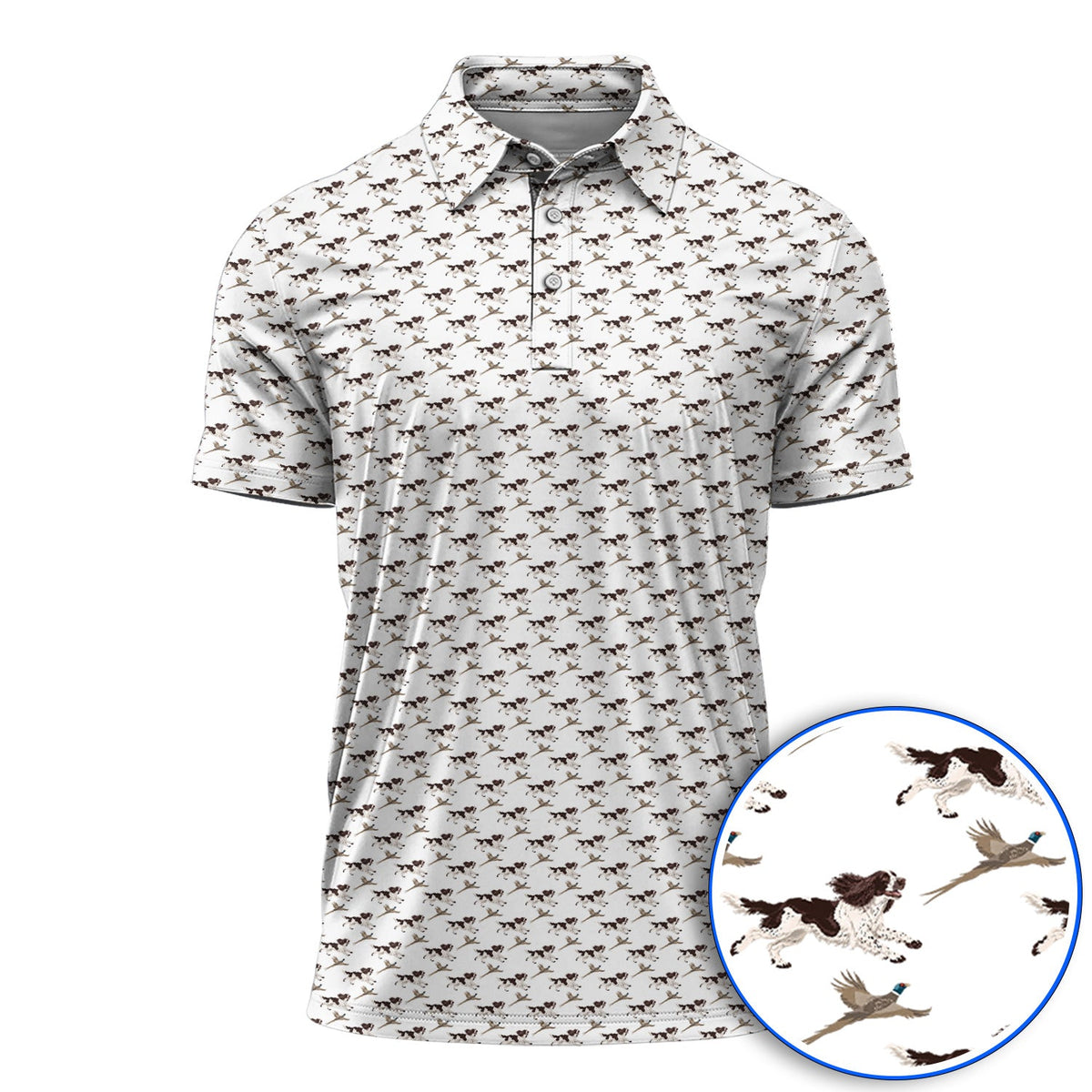 English Springer Spaniel Golf Polos, Crazy Dog Pattern Golf Shirt, Golf Gift For Golfers