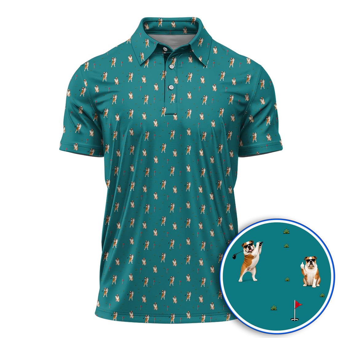 Crazy Bulldog Pattern Golf Shirt For Golfer, English Bulldog Golf Polos, Dog Golf Gift
