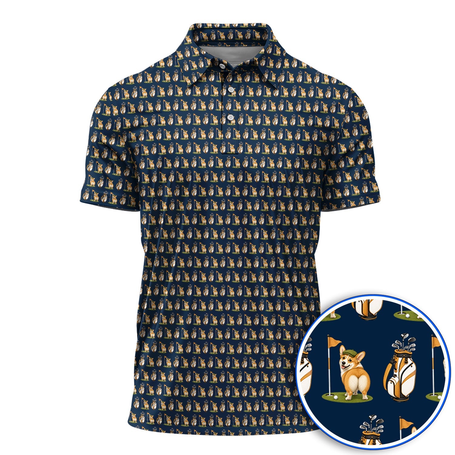 Funny Corgi Golf Polos, Corgi Pattern Golf Shirt, Golf Gift For Golfer