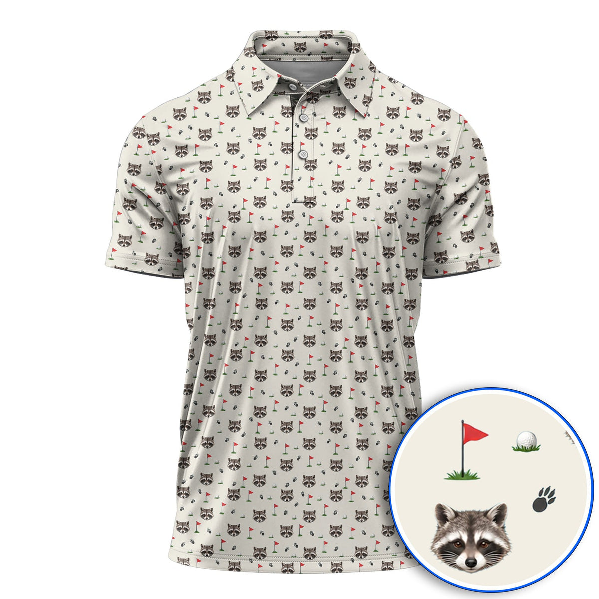 Funny Raccoon Golf Polos, Raccoon Pattern Golf Shirt, Golf Gift For Golfers