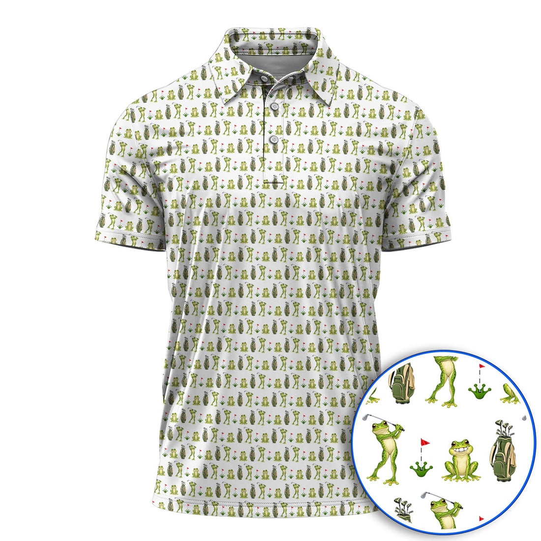 Frog Golf Shirt, Cute Frog Golf Pattern Polos, Crazy Golf Gift For Golfers