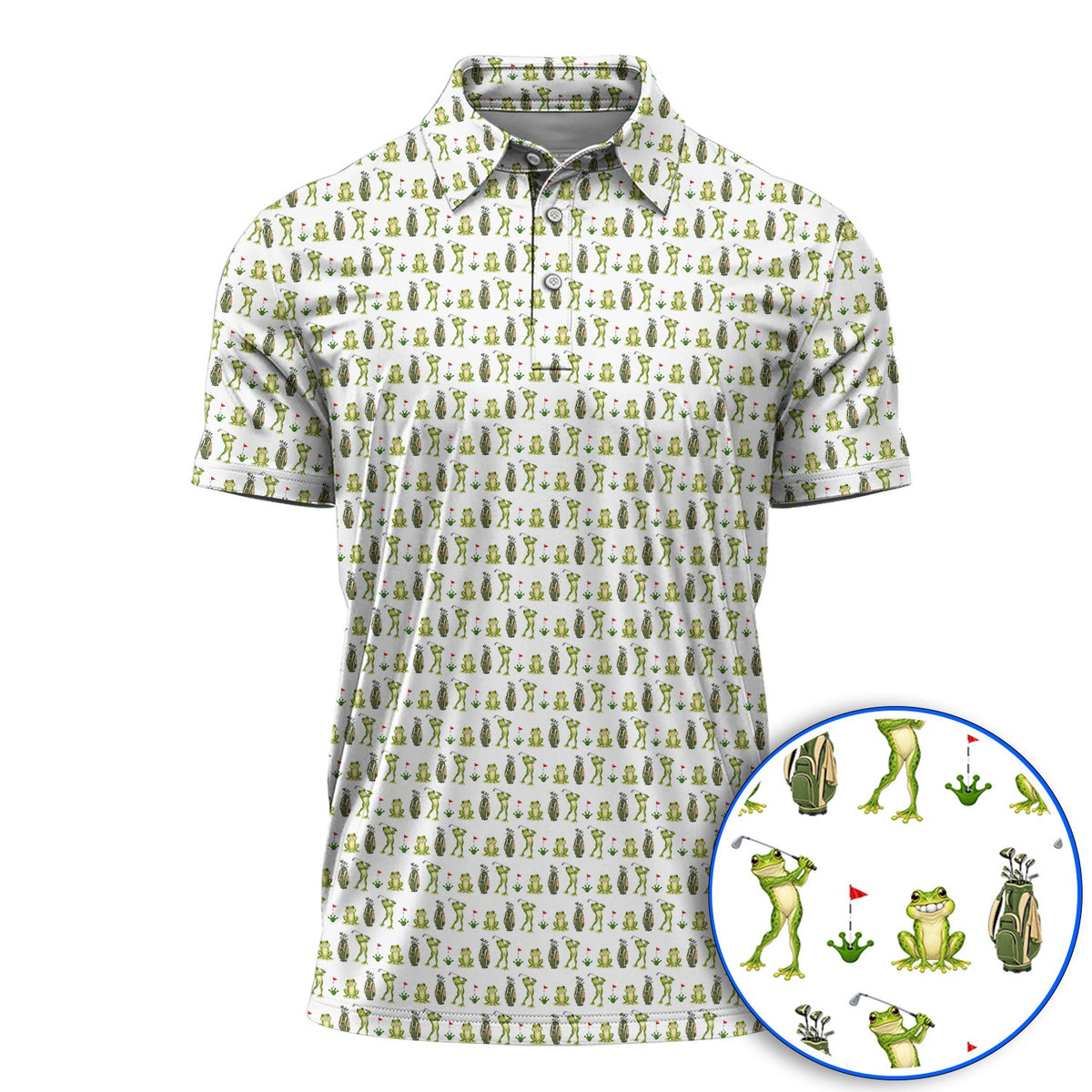 Frog Golf Shirt, Cute Frog Golf Pattern Polos, Crazy Golf Gift For Golfers