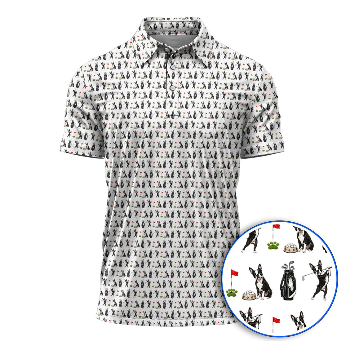 Funny Boston Terrier Pattern Golf Polos, Boston Terrier Golf Shirt, Golf Gift For Golfer