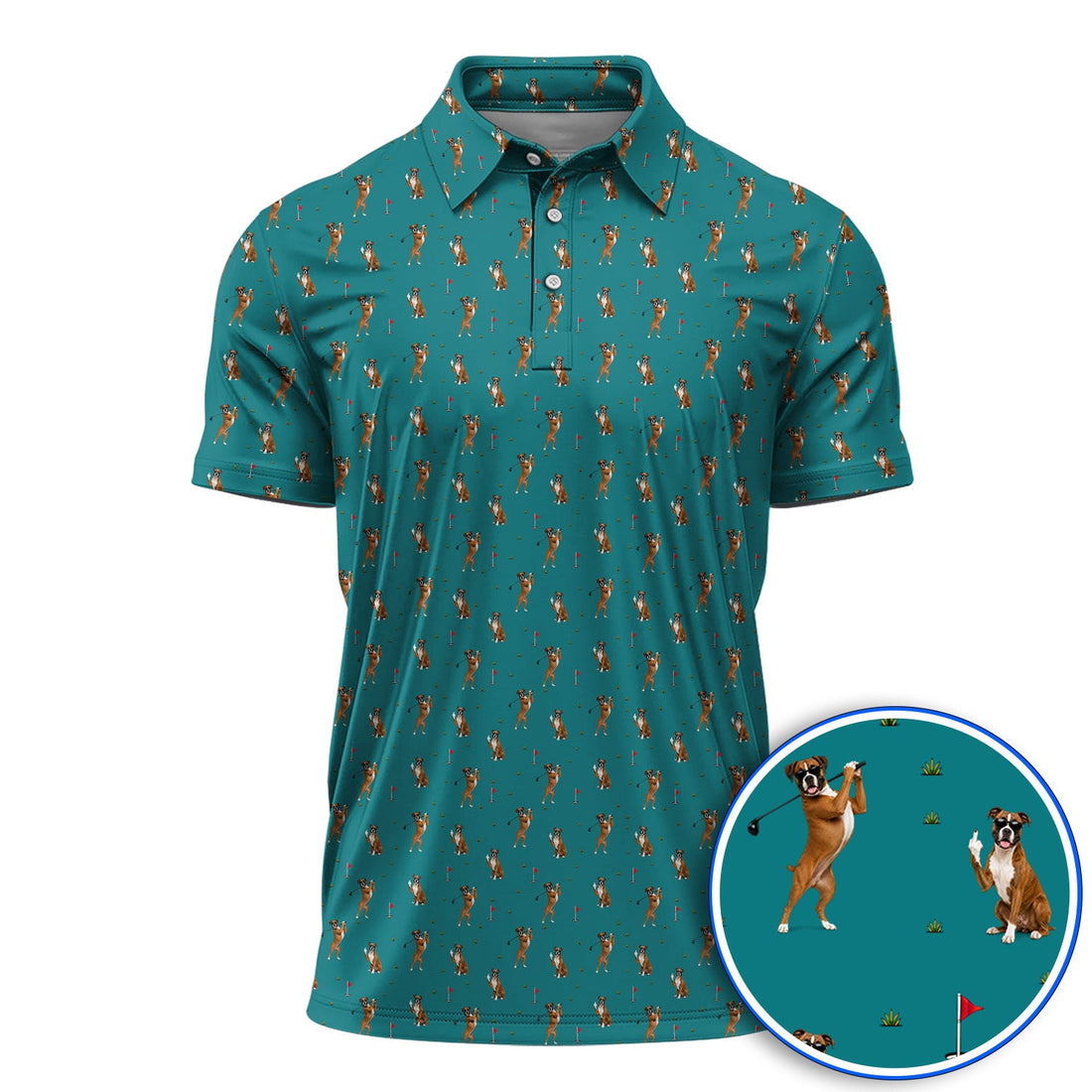 Funny Boxer Golf Swing Shirt, Boxer Golf Pattern Golf Polos for Dog Lovers, Golf Gift For Golfer