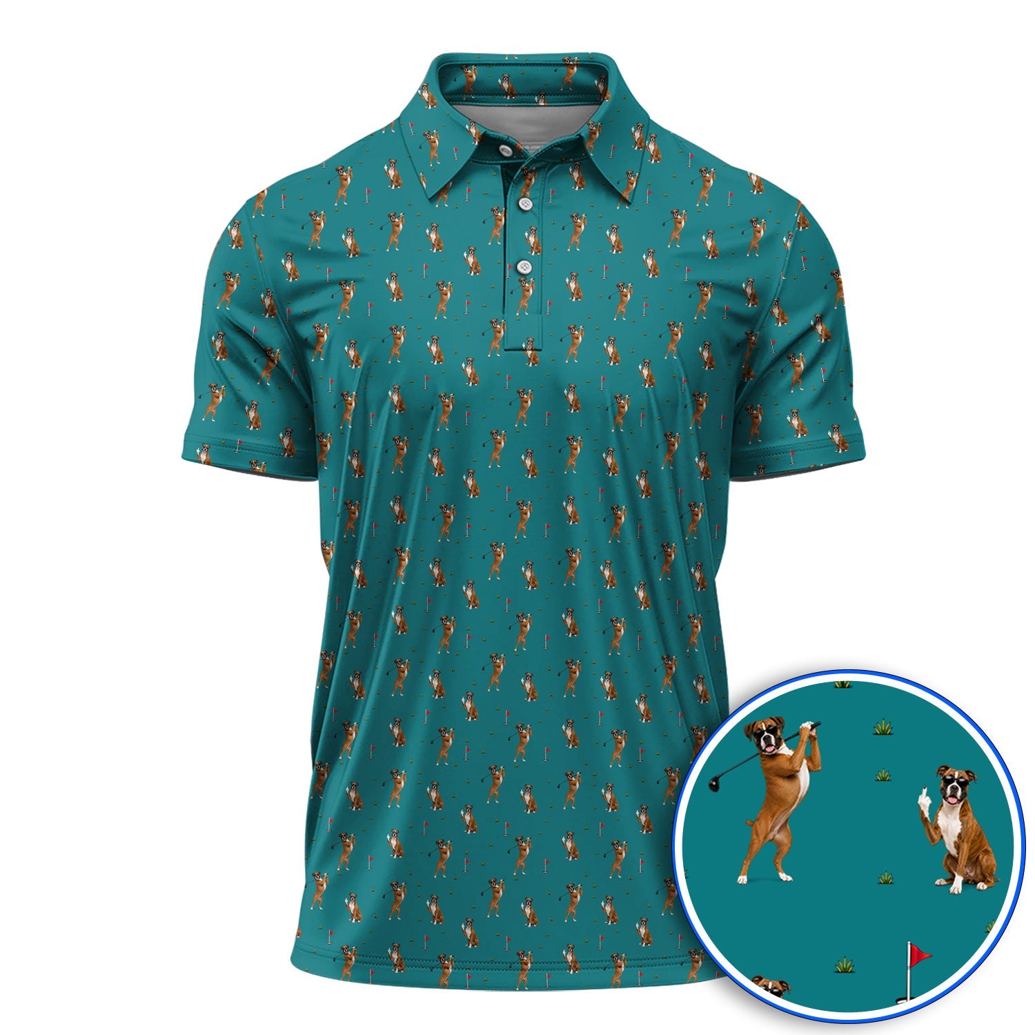 Funny Boxer Golf Swing Shirt, Boxer Golf Pattern Golf Polos for Dog Lovers, Golf Gift For Golfer
