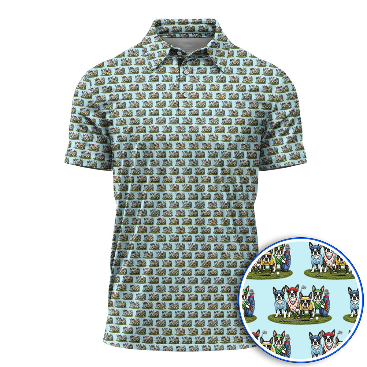 Boston Terrier Golf Pattern Polos, Funny Golfing Boston Terrier Shirt, Dog Lover Golf Gift